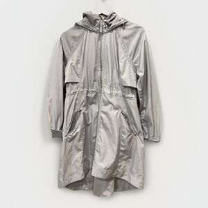 Athleta Jacket Small Light Gray Rain Drop Lightweight Trench Hood Rain Coat